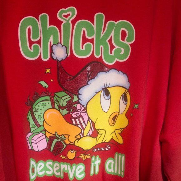Vintage Looney Tunes Tweety Bird Chicks Deserve it All Sweat Shirt Size XL - Picture 2 of 5